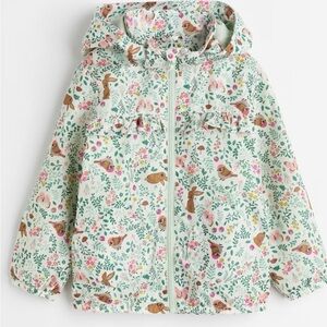 H&M Mint Floral & Bunny Hooded Windbreaker